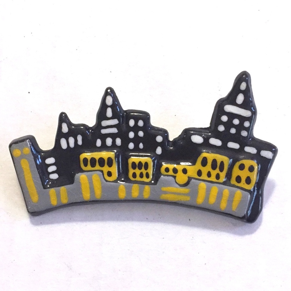 Cityscape brooch hand made and hand-painted​ yellow black architectural